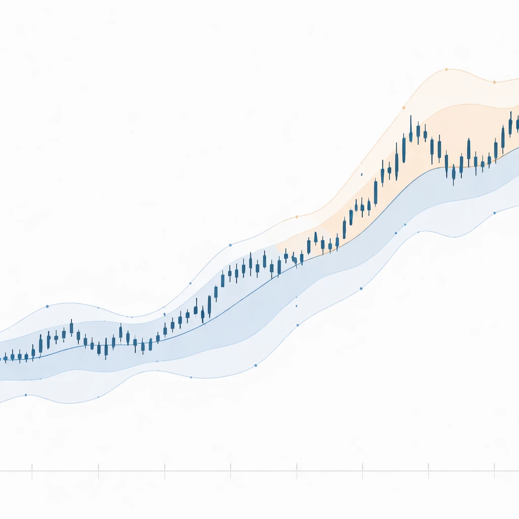 Time series chart showing price fluctuating around a dynamic mean with volatility bands across different regimes.