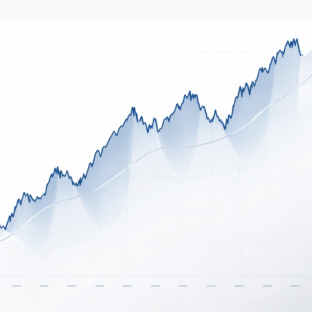 Equity curve chart with shaded drawdowns and a smoother comparison path illustrating compounding and recovery.