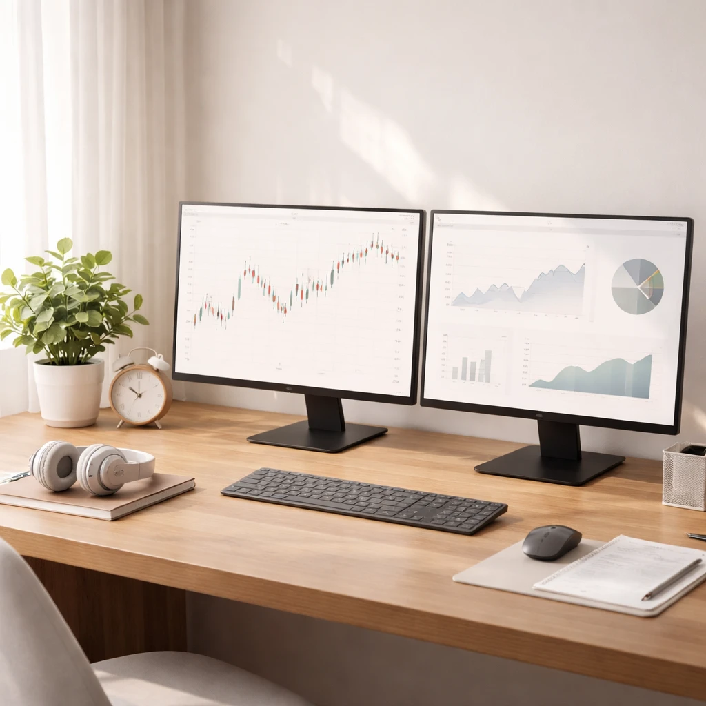 Minimalist trading workspace arranged to reduce distractions and support disciplined focus.