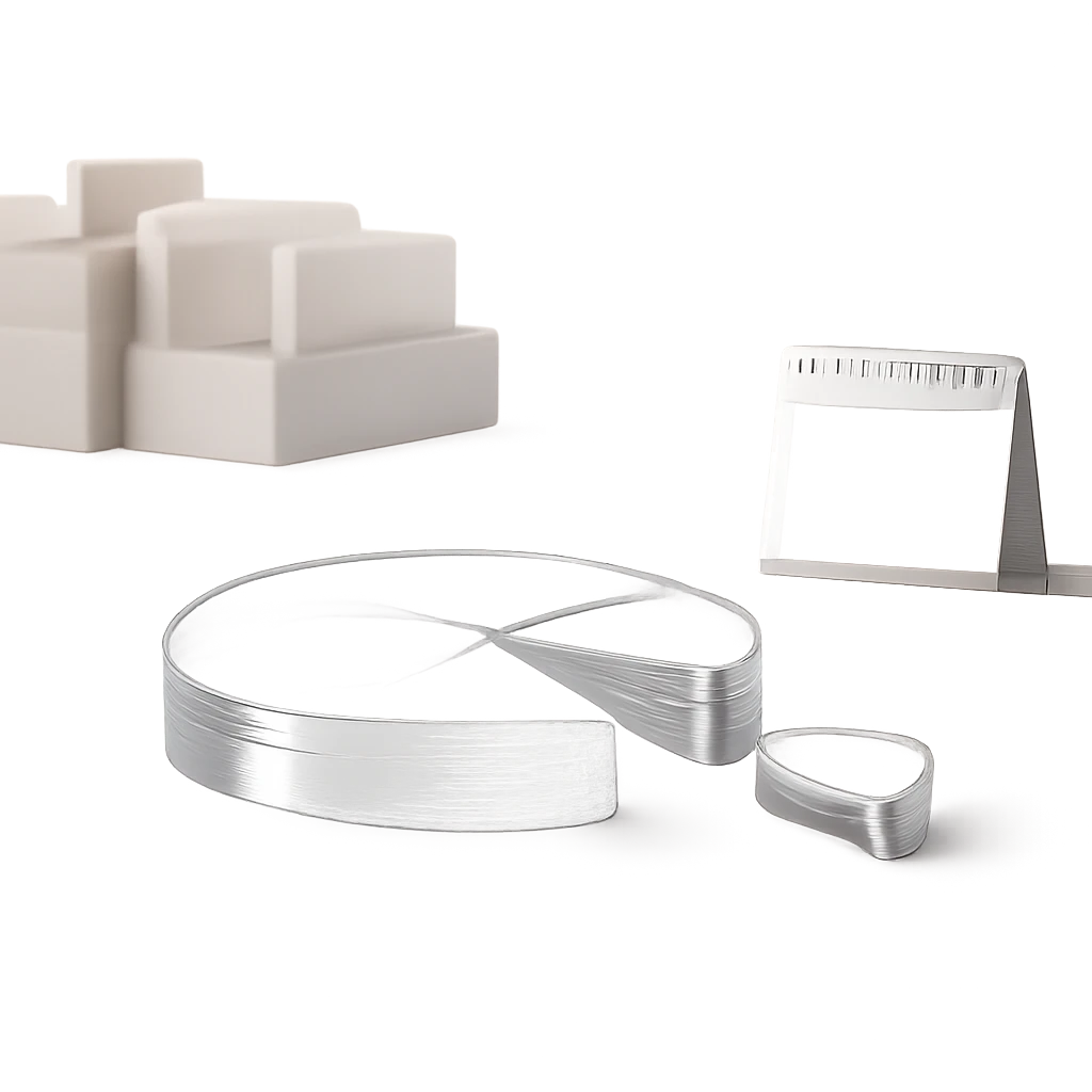 Abstract visualization of an ETF where a thin slice is removed from a transparent pie chart to represent the expense ratio, with a calendar hinting at daily accrual.