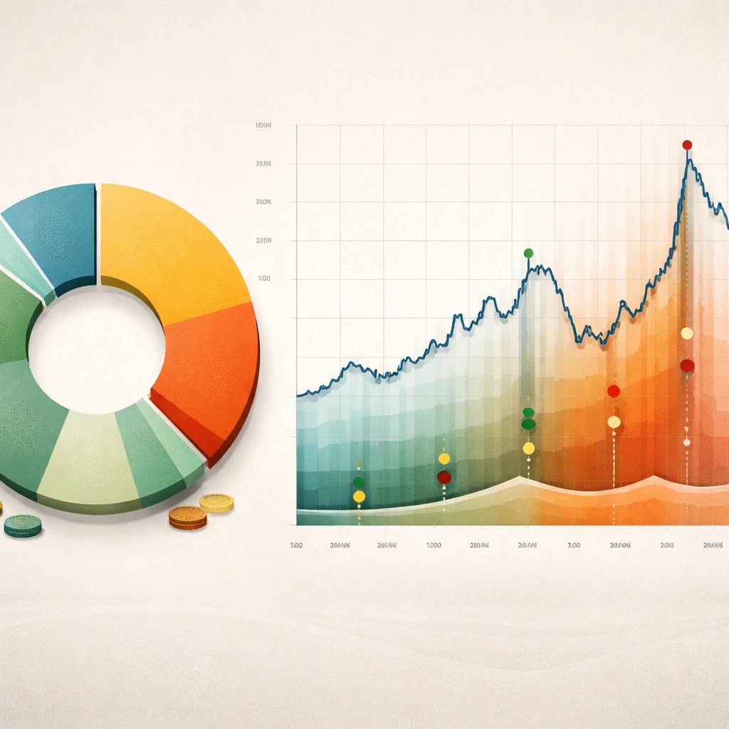 Visualization of a multi-asset portfolio with drifting weights and rebalancing under liquidity constraints.