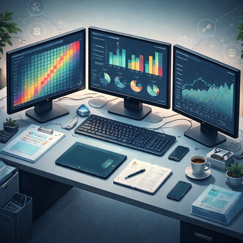 Illustration of a risk dashboard showing a correlation matrix and portfolio exposures across multiple positions