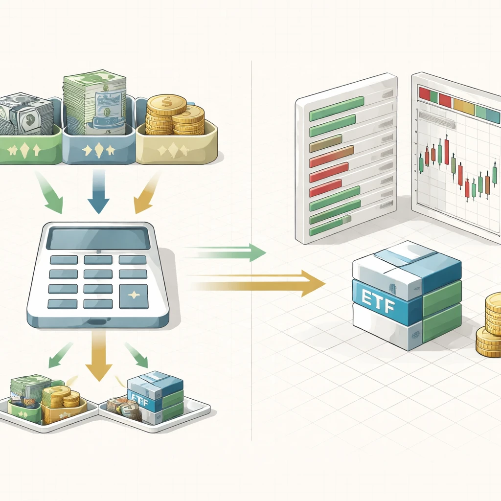 Diagram contrasting a fund’s NAV calculation from underlying assets with an ETF’s live market pricing on an exchange order book.