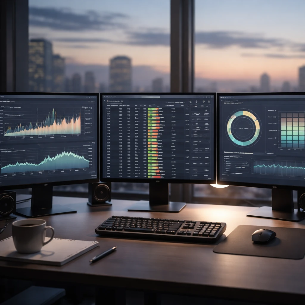 Professional trading workstation displaying charts, order book depth, and a visual dashboard for event analysis without text.