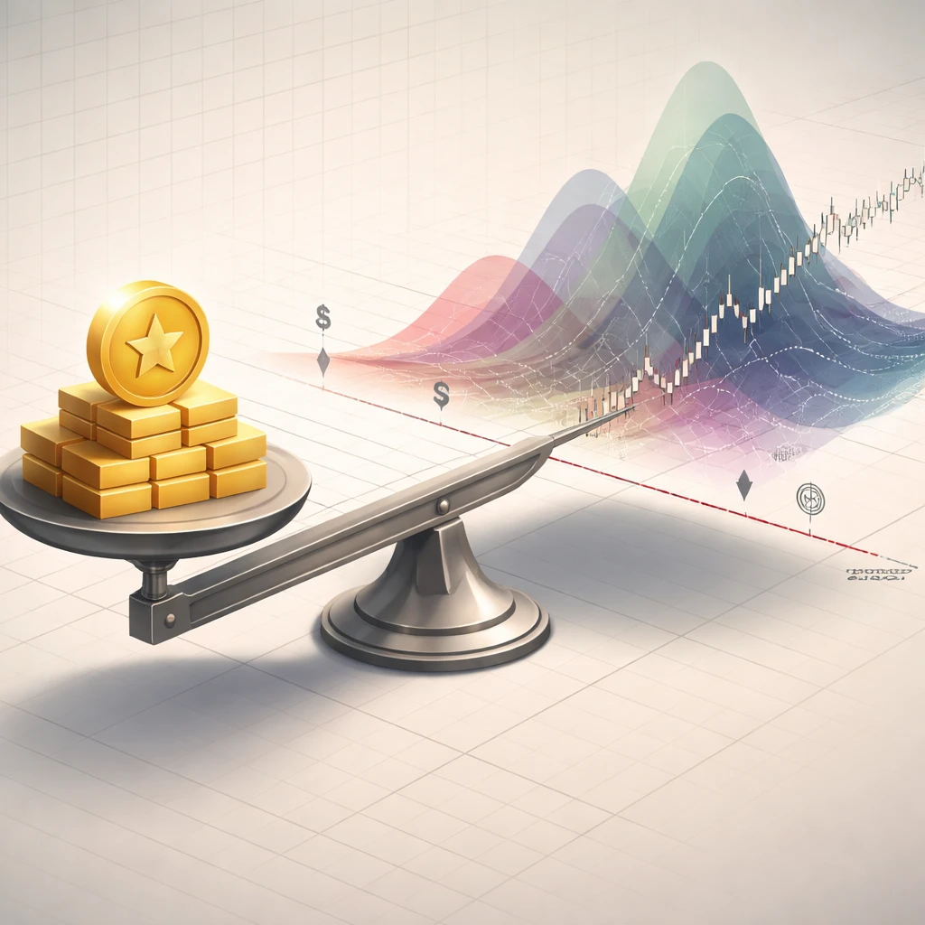 Conceptual visualization of inflated reward expectations weighed against a realistic distribution of outcomes with costs and path risks.