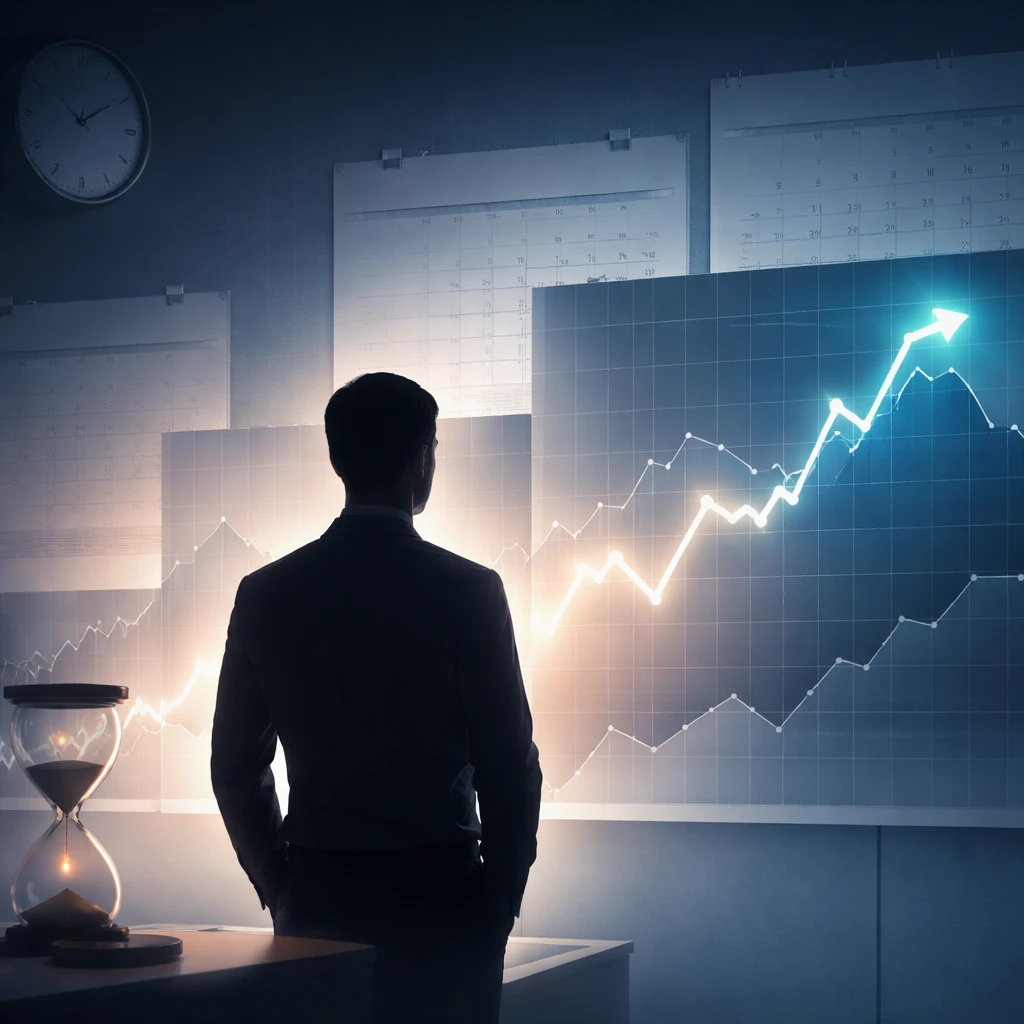 Conceptual illustration of a person viewing charts where the most recent data glows brighter than older data, symbolizing recency bias.