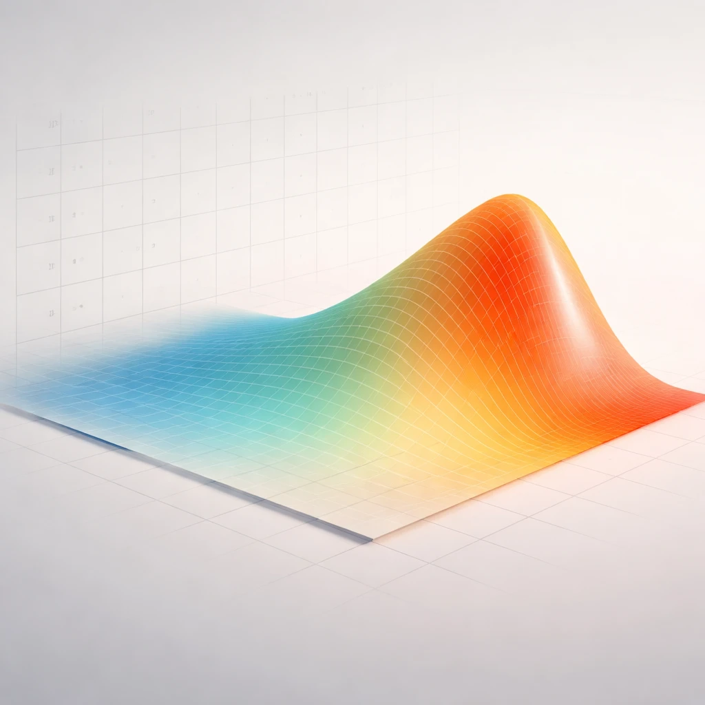 3D surface visualization of options theta across moneyness and time to expiration, with a subtle calendar background.