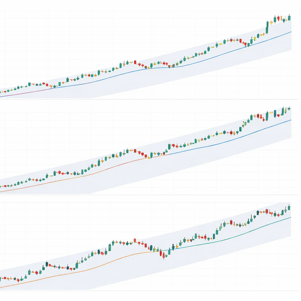 Aligned uptrend shown across weekly, daily, and intraday charts illustrating multi-timeframe trend following.