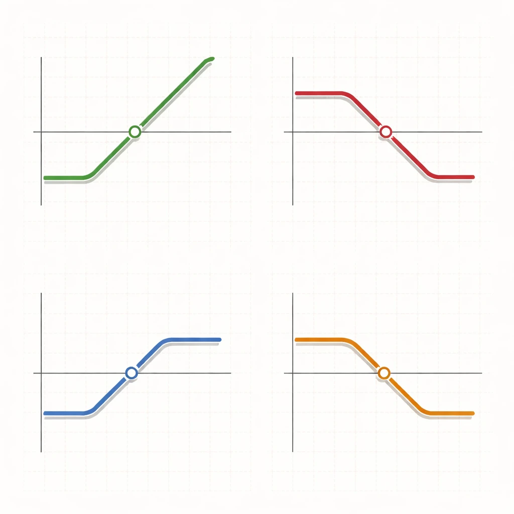Option payoff profiles for the four main vertical spreads, illustrated without text.
