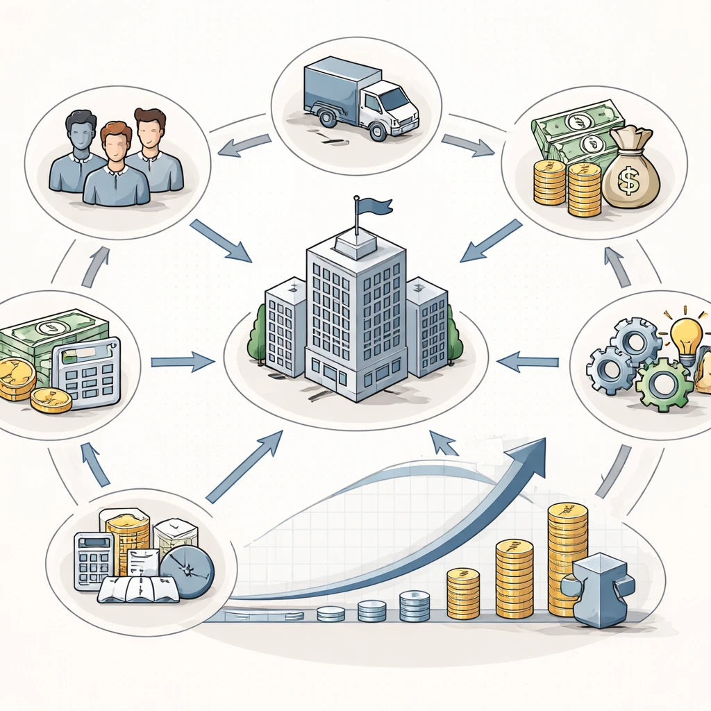 Illustration of a company’s value creation and capture flow from customers to cash flows and valuation.