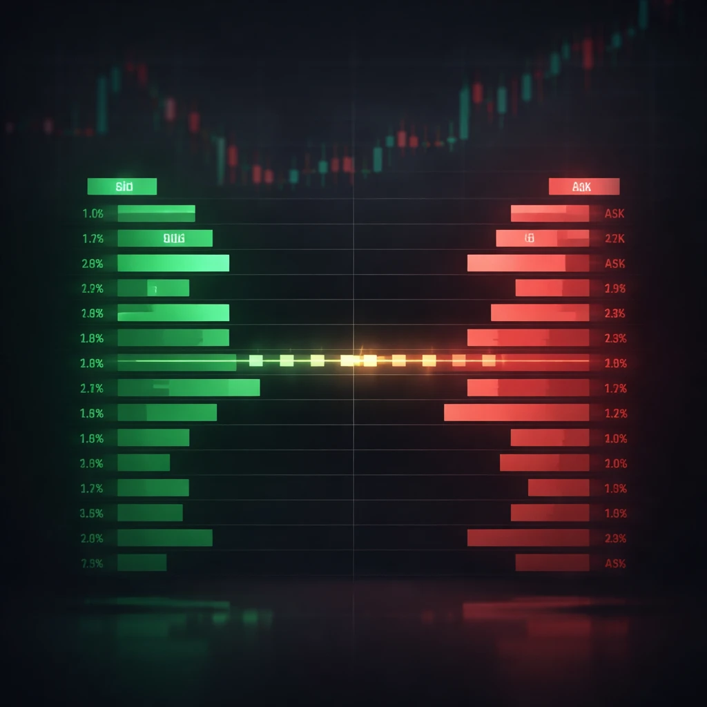 Stylized order book visualization with a resting limit order line between bid and ask levels.