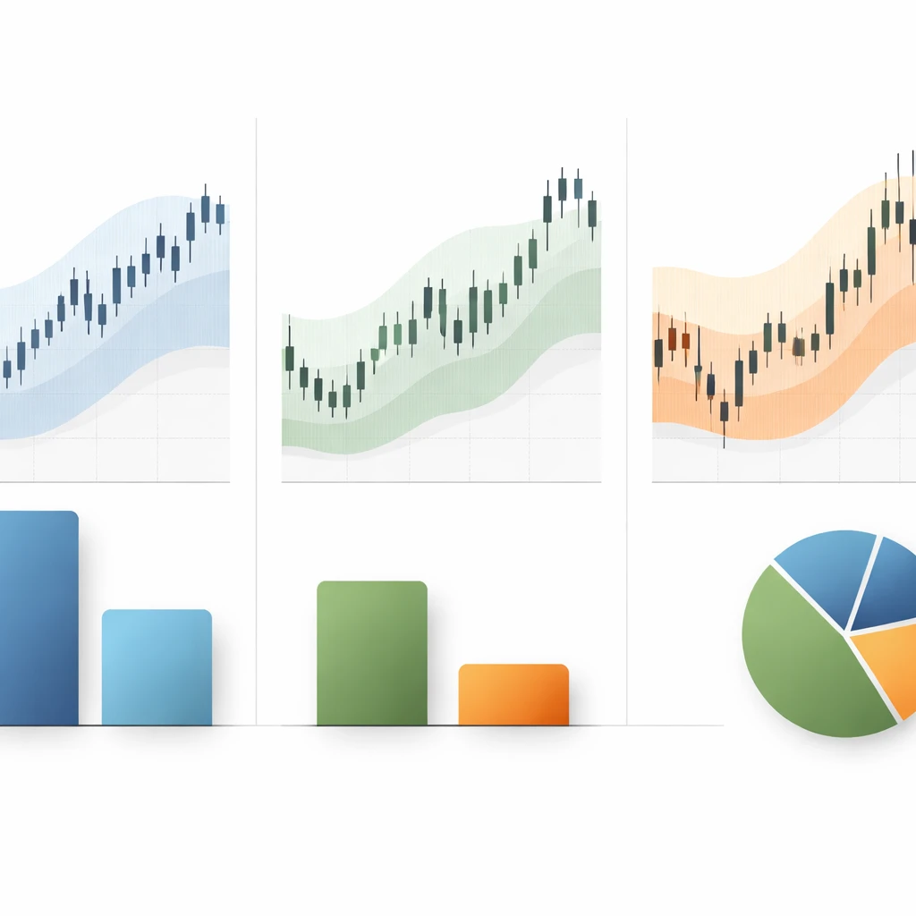 Visual representation of position sizes scaled inversely to asset volatility across several price charts.