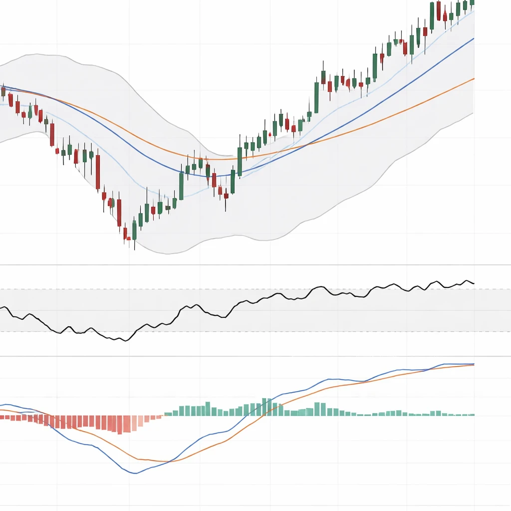 Chart illustrating indicator lag with moving averages, RSI, and MACD reacting after a price reversal