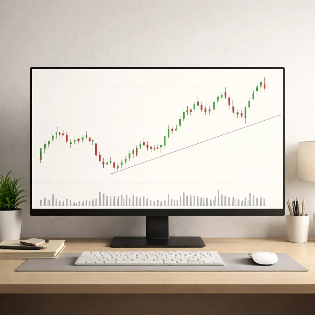 Minimalist candlestick chart with a few levels and a single trendline highlighting price structure.