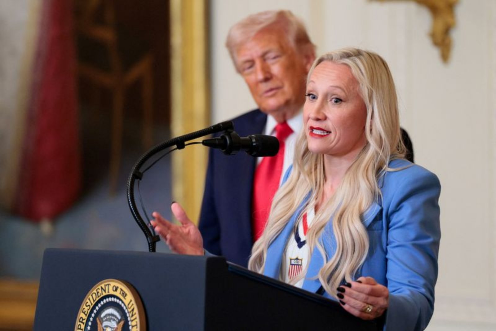 US Bobsledder Kaillie Humphries Draws Online Backlash After Presenting Order of Ikkos to President Trump