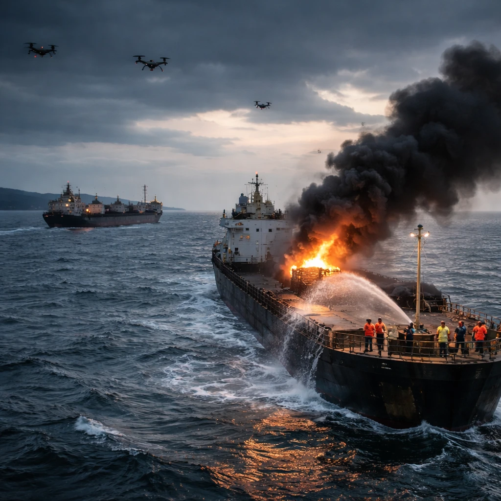 Russian Drones Strike Three Foreign-Flagged Vessels Along Ukraine Export Corridor