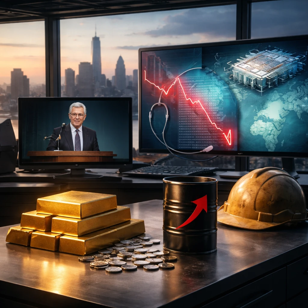 Chips power the Nasdaq premarket while insurers weigh on the Dow; gold and oil surge into Fed day