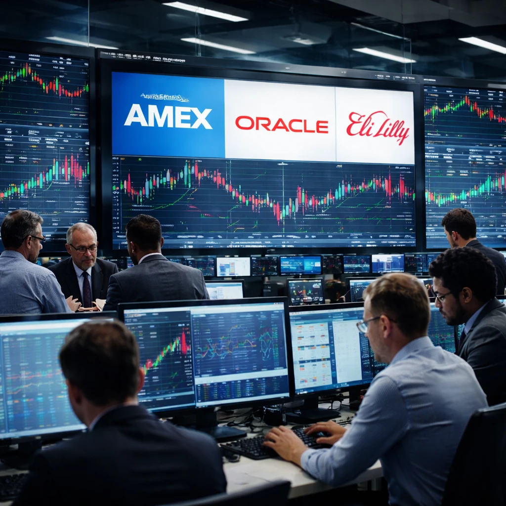 Stocks Swing as American Express and Oracle Lead Decliners; Eli Lilly Gains on Device Approval