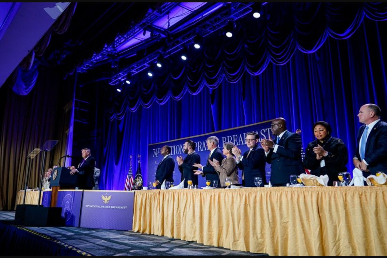 Trump Uses National Prayer Breakfast to Defend Cabinet Officials and Flaunt U.S. Force
