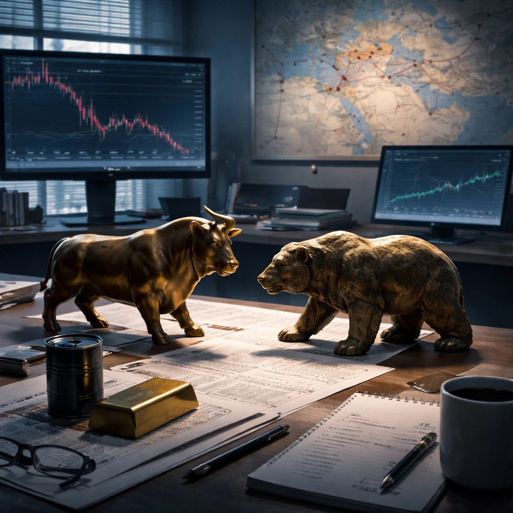 Risk gets repriced into the bell: stocks softer, oil and gold firm, bonds catch a bid