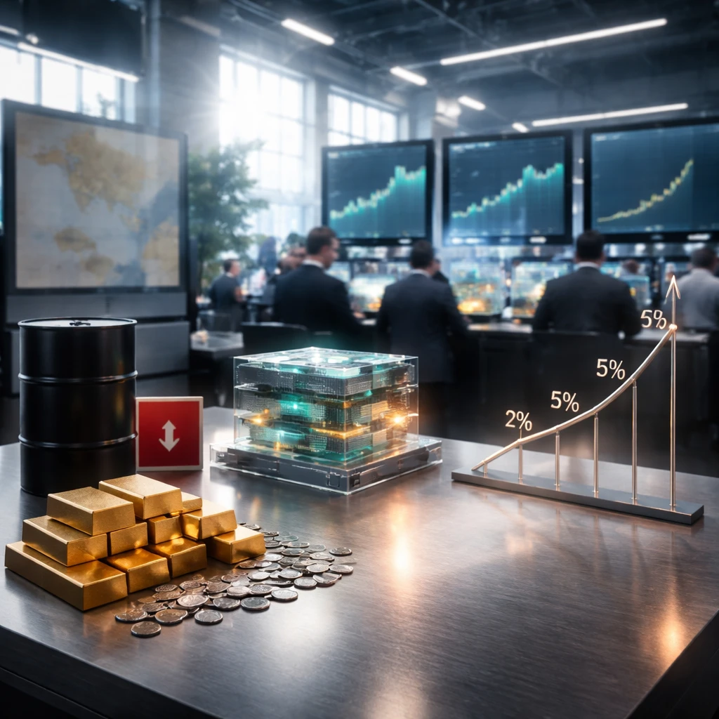 Tech shoulders the tape at midday as gold rips, oil cools, and yields firm